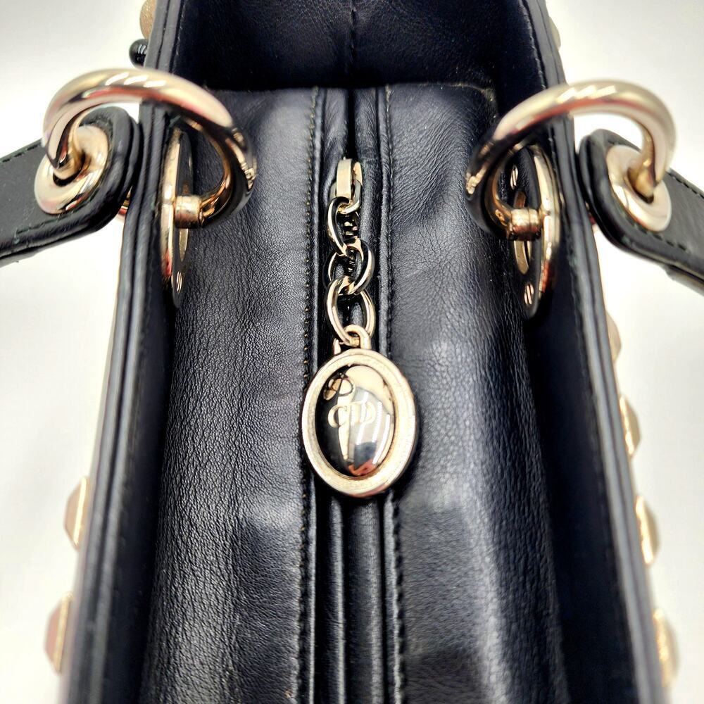 CHRISTIAN DIOR Black Leather Studs Embellished Medium Lady Dior Tote RARE - Picture 11 of 17